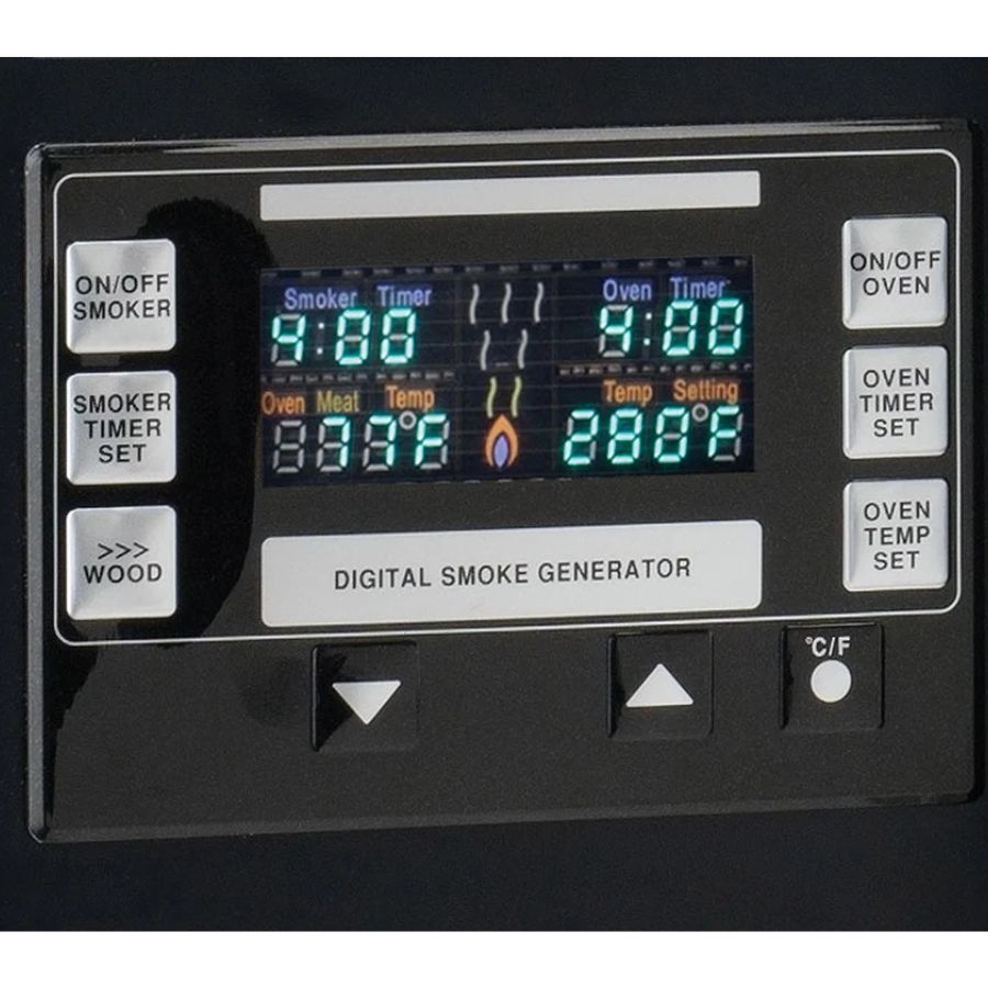 Control panel display on the Bradley Digital 4-Rack Electric Smoker