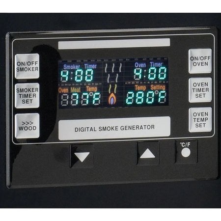 Control panel display on the Bradley Digital 4-Rack Electric Smoker