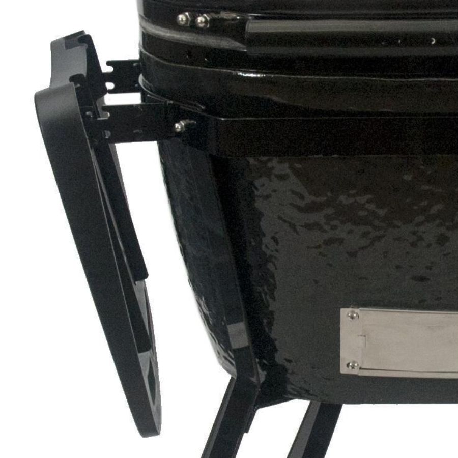 Bracket detail for side shelf attachment on Primo Oval X-Large Kamado Grill