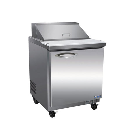 IKON ISP29 29-inch sandwich and salad refrigerated prep table with stainless steel door and caster wheels