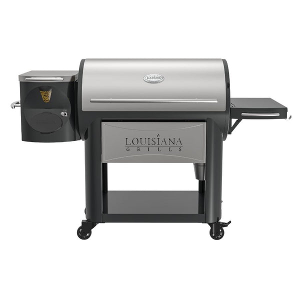 Louisiana Grills Founders Legacy 1200 Pellet Grill front view, showcasing its sleek black finish and large cooking capacity.