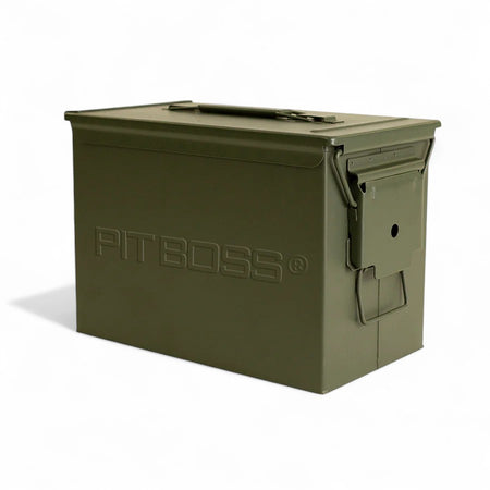 Green metal ammo can with a latch closure