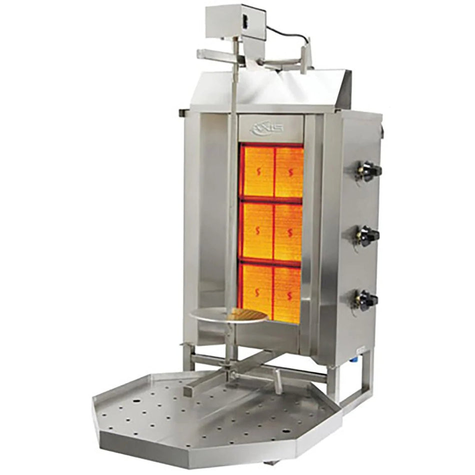 Axis AX-VB3 3-Burner Commercial Vertical Broiler and Gyro Machine with infrared burners lit