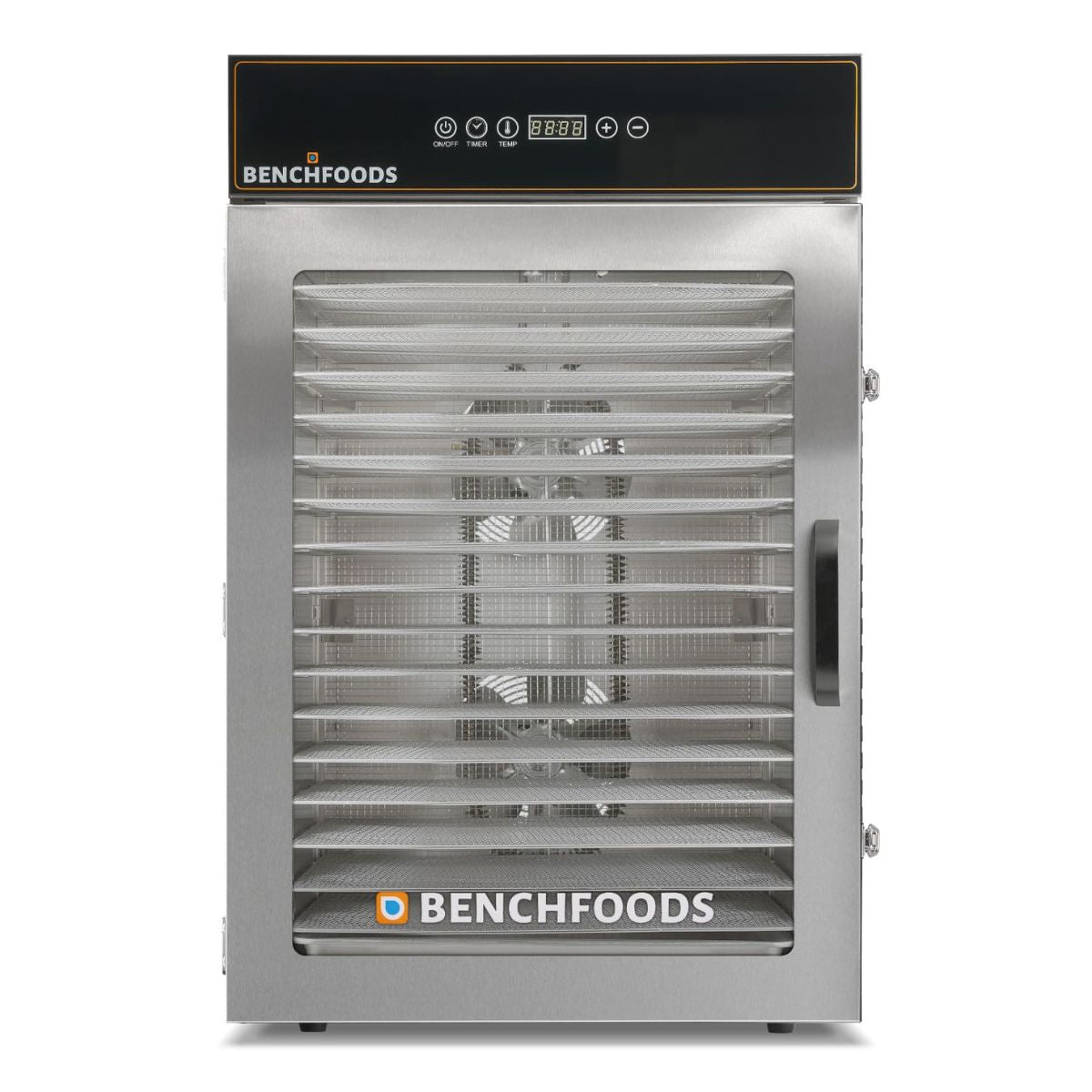 Clean front studio display of the BenchFoods 16CUDG 16-tray commercial dehydrator biltong bundle unit.