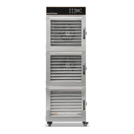 BenchFoods 30CUDG commercial dehydrator front view with closed doors showing empty stainless steel mesh trays