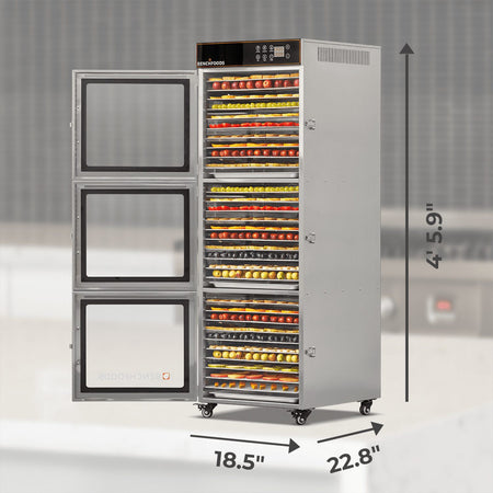 BenchFoods 30CUDG commercial dehydrator exterior dimensions shown in width, depth, and height