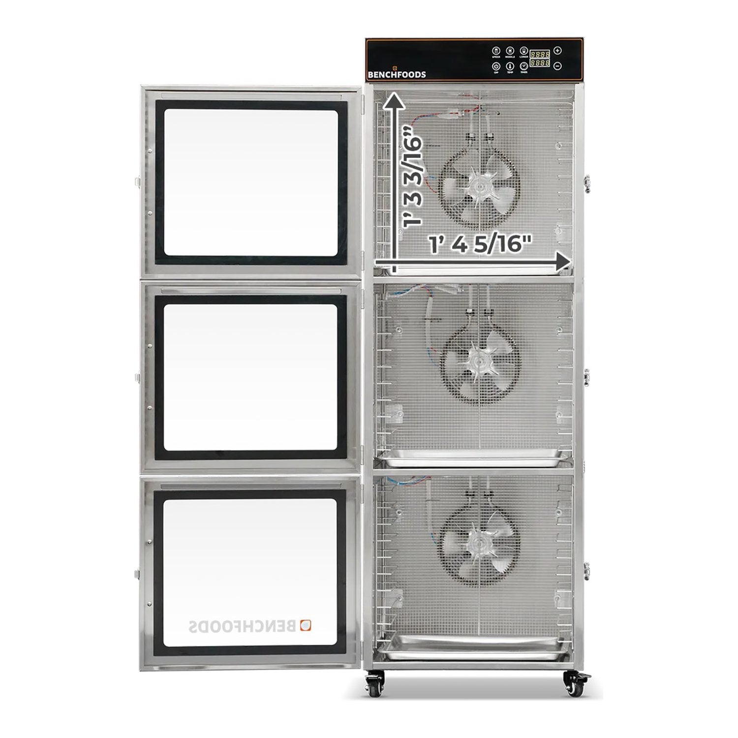 Internal chamber dimension chart for the BenchFoods 30CUDG biltong bundle dehydrator showing zone height and width measurements