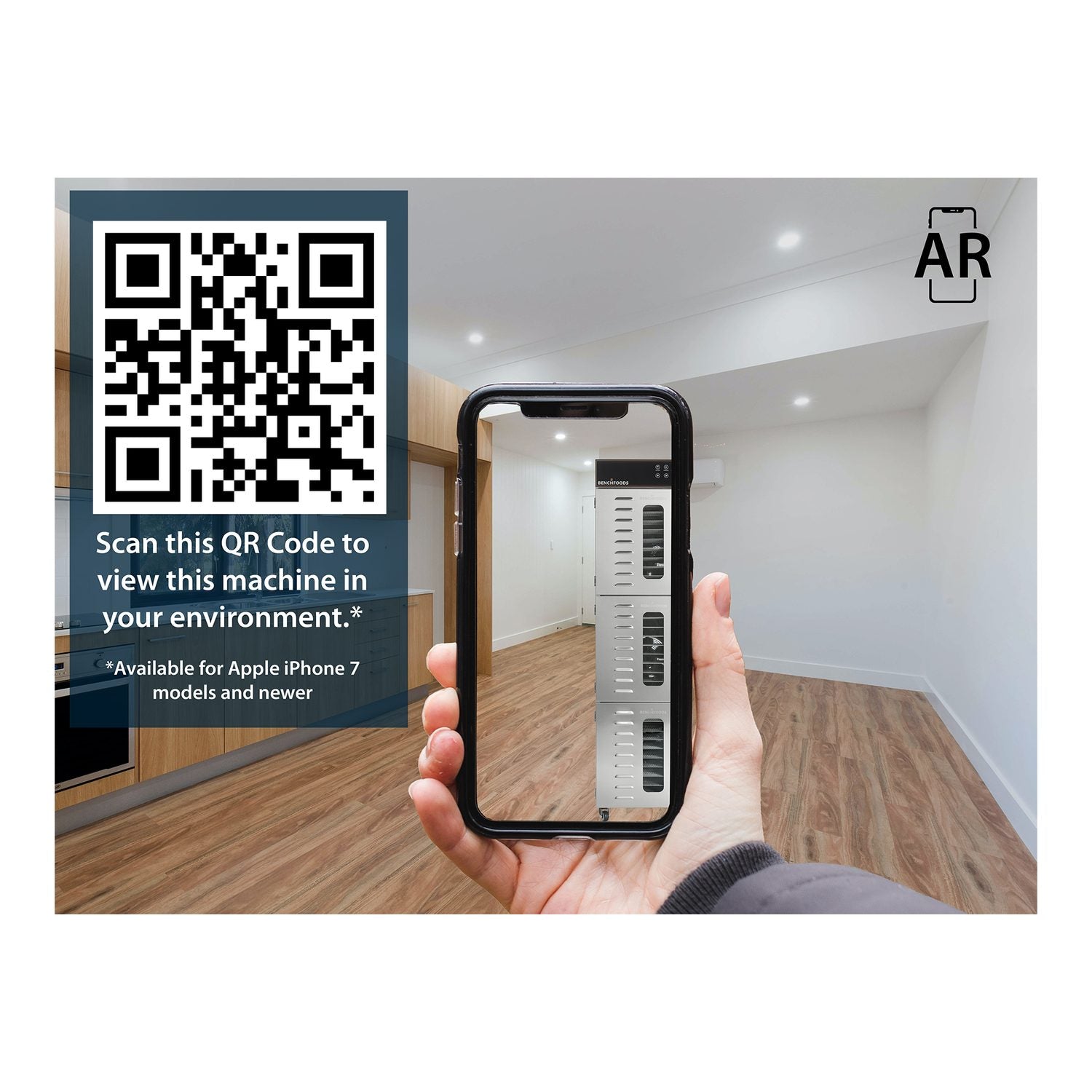 Scan QR code to view the BenchFoods 30CUDG biltong bundle commercial dehydrator in augmented reality