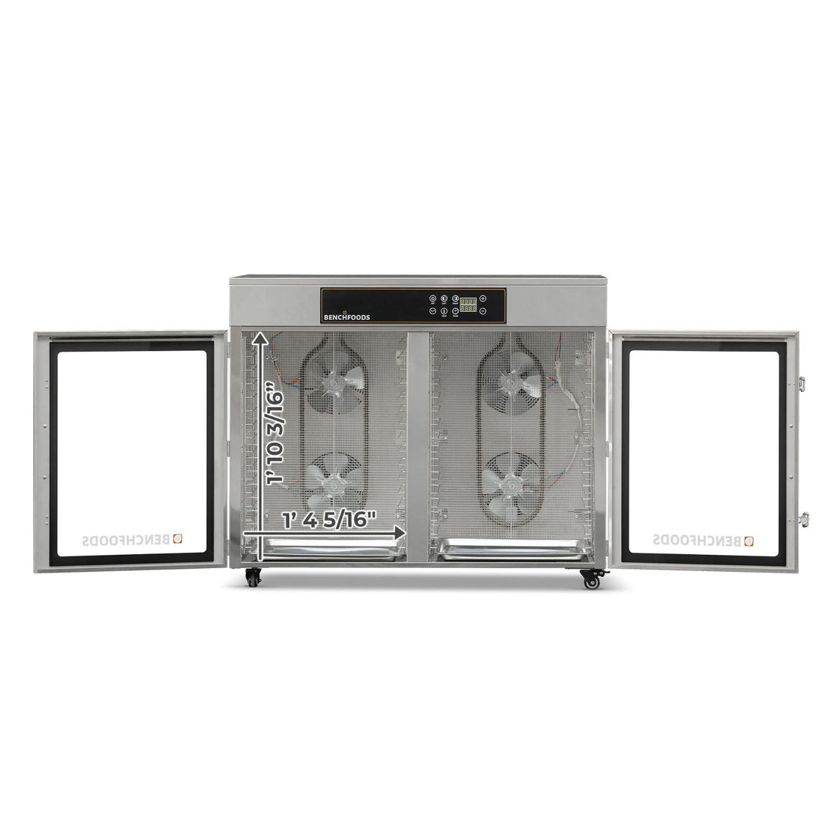 Internal chamber dimension chart for the BenchFoods 32HCUDG biltong bundle dehydrator showing zone height and width measurements