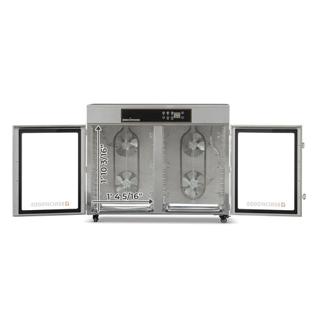 Internal chamber dimension chart for the BenchFoods 32HCUDG biltong bundle dehydrator showing zone height and width measurements