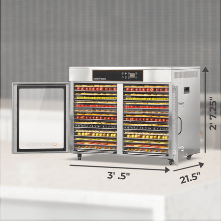 BenchFoods 32HCUDG biltong bundle horizontal commercial dehydrator exterior dimensions shown in width, depth, and height