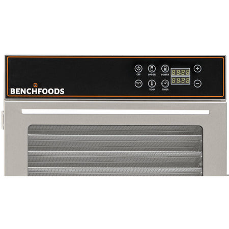 Close-up of the BenchFoods 32VCUDG digital control panel with upper, lower, temperature, and timer settings