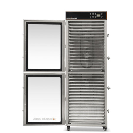 BenchFoods 32VCUDG biltong bundle dehydrator with both doors open revealing the internal fan system