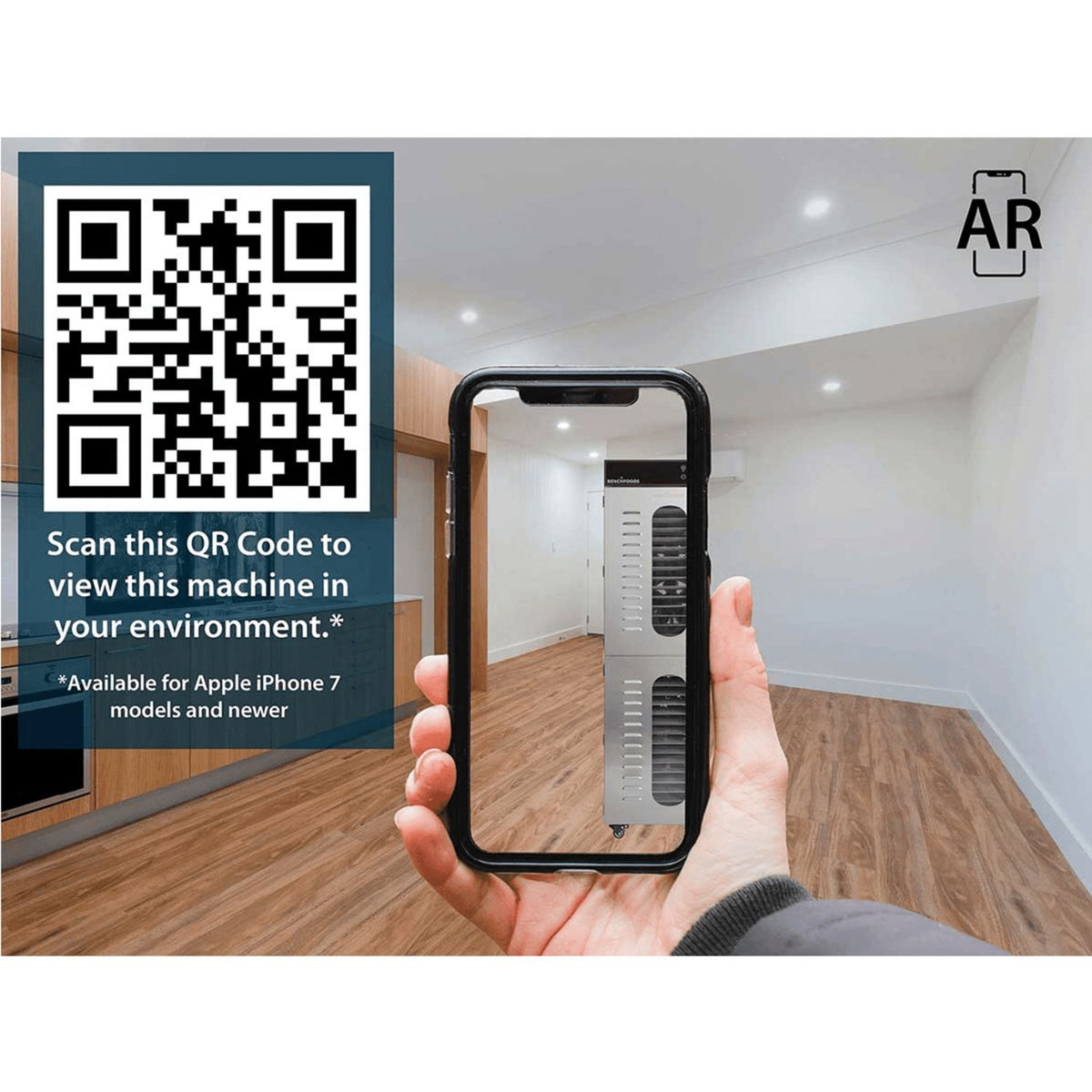 Scan QR code to view the BenchFoods 32VCUDG biltong bundle vertical dehydrator in augmented reality