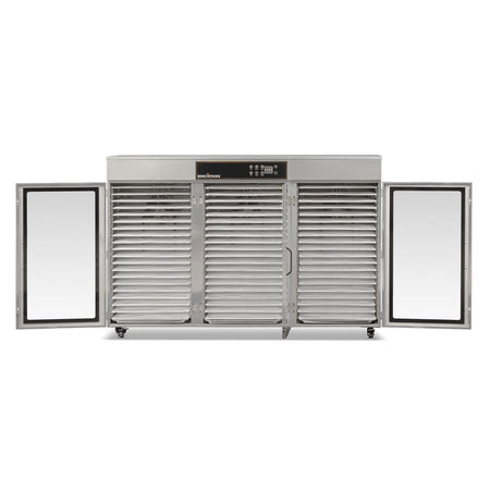 BenchFoods 60CUDG Biltong Bundle dehydrator with doors open showing empty stainless steel mesh trays