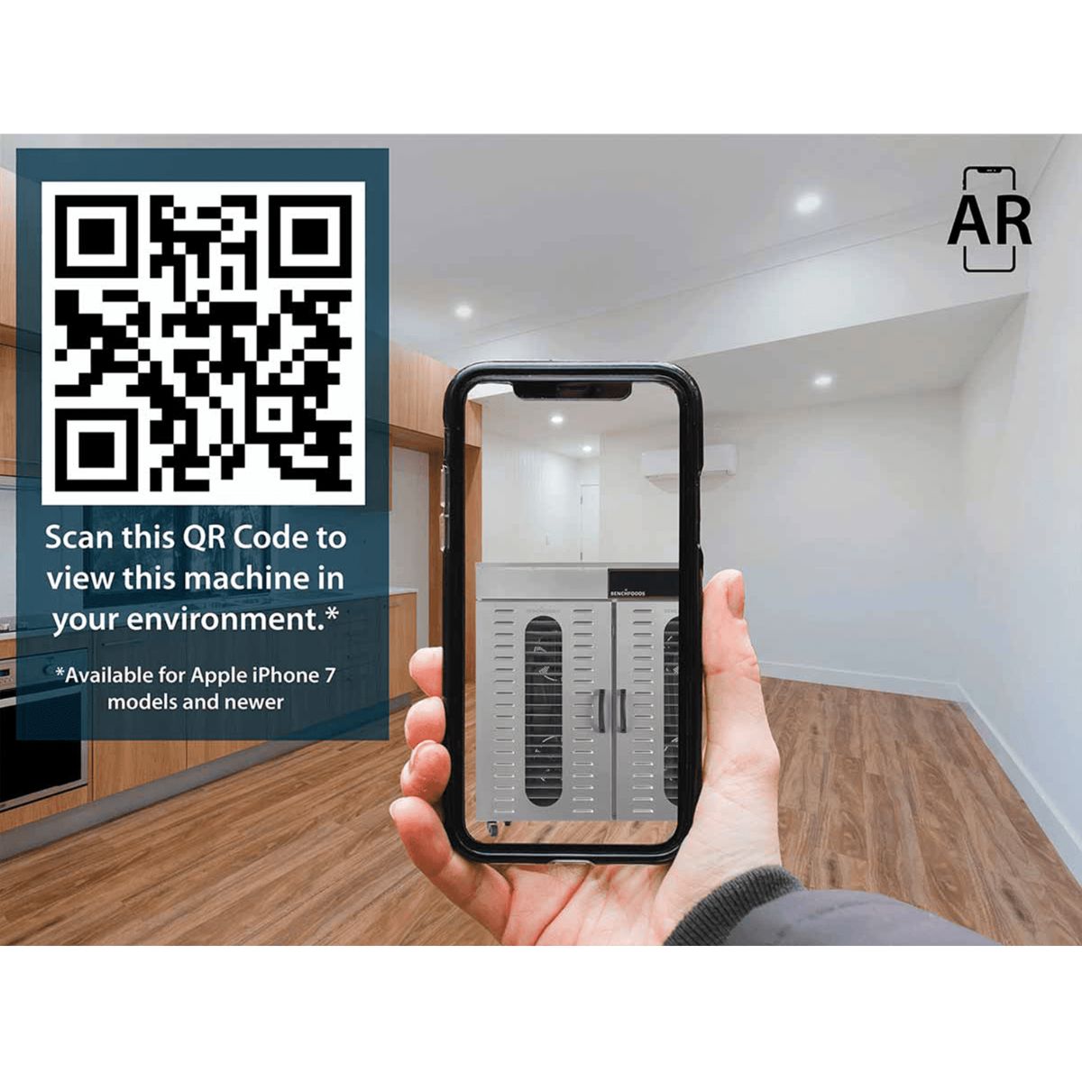 Scan QR code to view the BenchFoods 60CUDG Biltong Bundle dehydrator in augmented reality