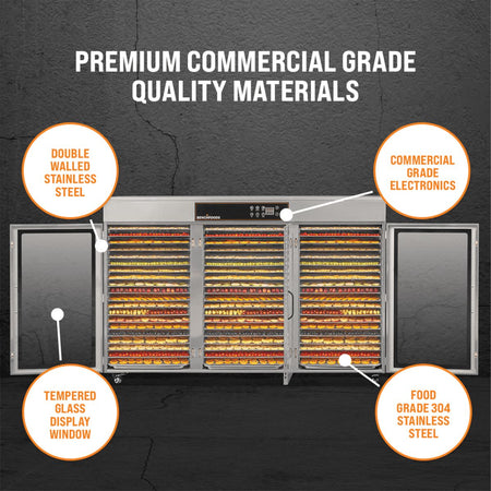 Infographic highlighting BenchFoods 60CUDG Biltong Bundle premium commercial grade materials and construction