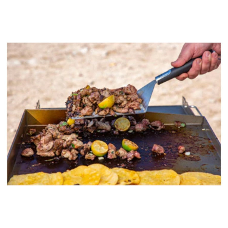 Grilling spatula from Pit Boss Grills, with an extra-large head and a comfortable soft-touch handle, perfect for griddle cooking