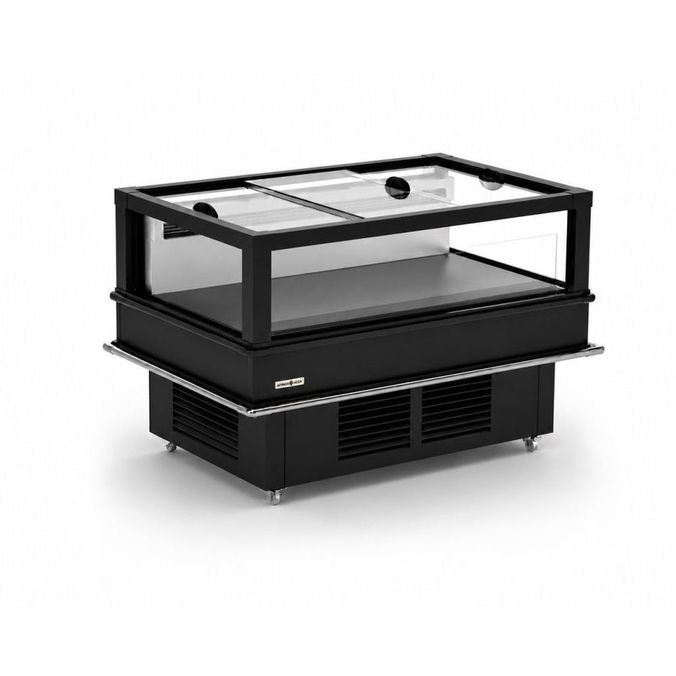 Hydra-Kool HKI-DT-80-S 80-inch dual-temp glass island display case on casters