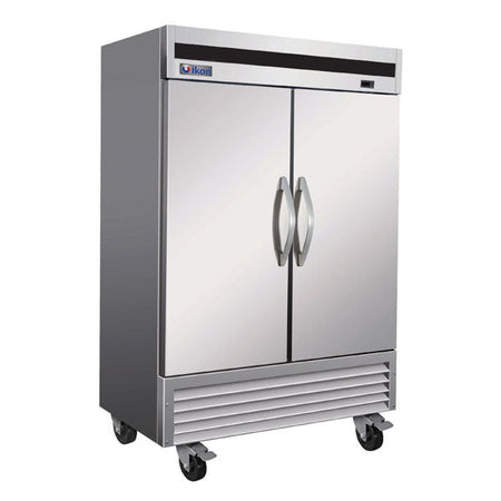IKON IB54F 54-inch upright bottom mount commercial freezer with double solid doors and stainless steel construction.