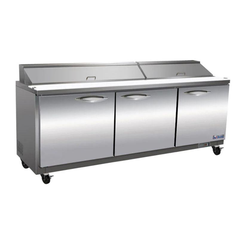 IKON ISP72 72-inch sandwich and salad refrigerated prep table with three doors