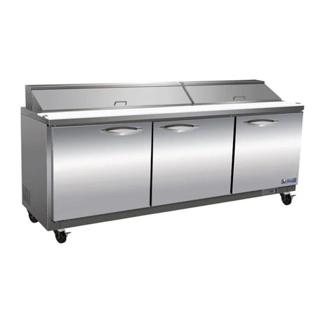 IKON ISP72 72-inch sandwich and salad refrigerated prep table with three doors