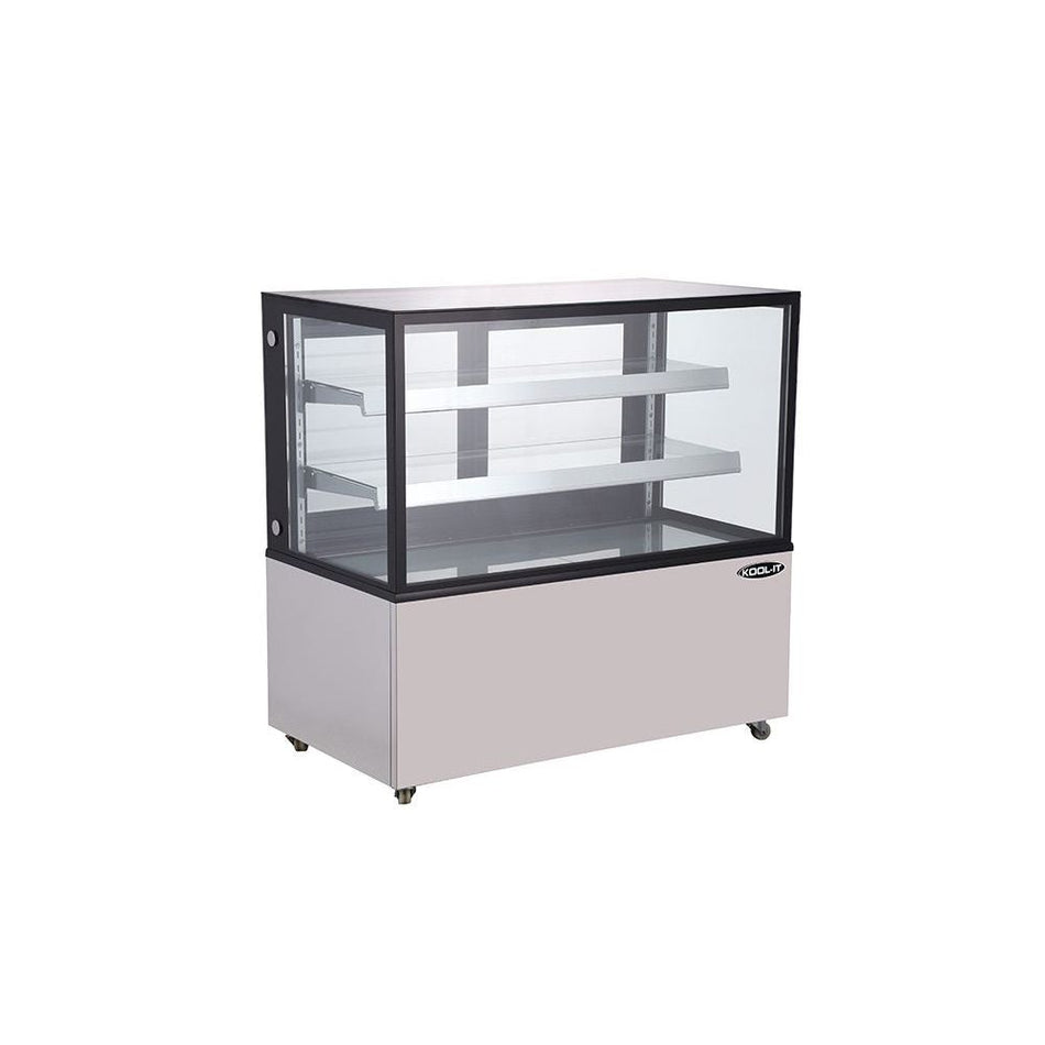 Kool-It KBF-48 48-inch refrigerated flat glass display case with stainless steel base