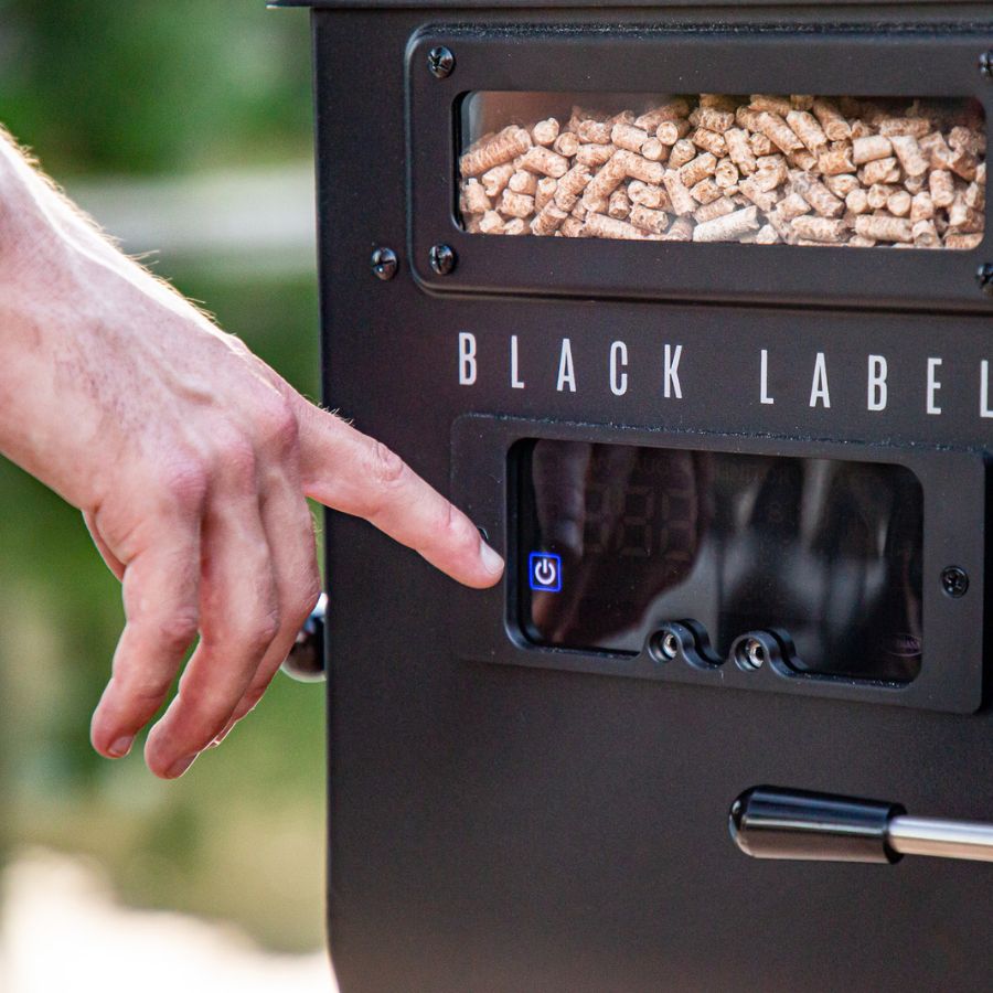 Close-up of Louisiana Grills 1200 Black Label digital control panel, featuring precise temperature controls and WiFi connectivity.