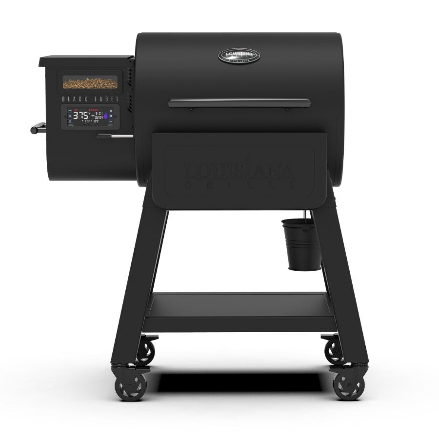 Louisiana Grills 800 Black Label pellet grill with WiFi control, featuring a sleek black design and durable construction.