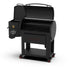 Side view of the Louisiana Grills Founders Series Premier 1200 Pellet Grill with the lid open, showcasing the digital control panel and pellet hopper.