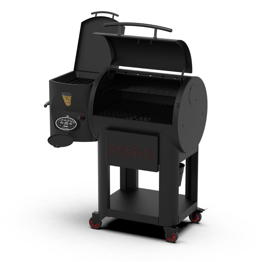 Close-up of the Louisiana Grills Founders Series Premier 800 Pellet Grill cooking grates, showing ample space for grilling and smoking.