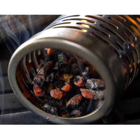 A-Maze-N tube smoker, showing the perforated design and burning pellets