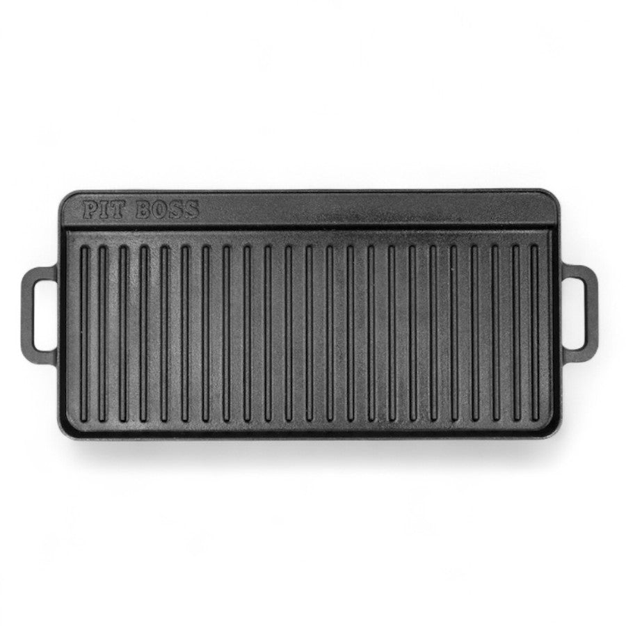 Top view of the Pit Boss 10 x 20 Cast Iron Griddle, showcasing its smooth cooking surface