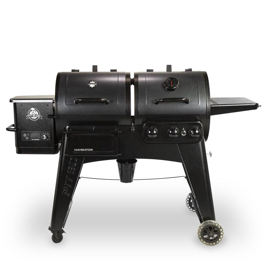 Pit Boss 1230G Navigator Series Pellet and Gas Combo Grill – front view with lids closed