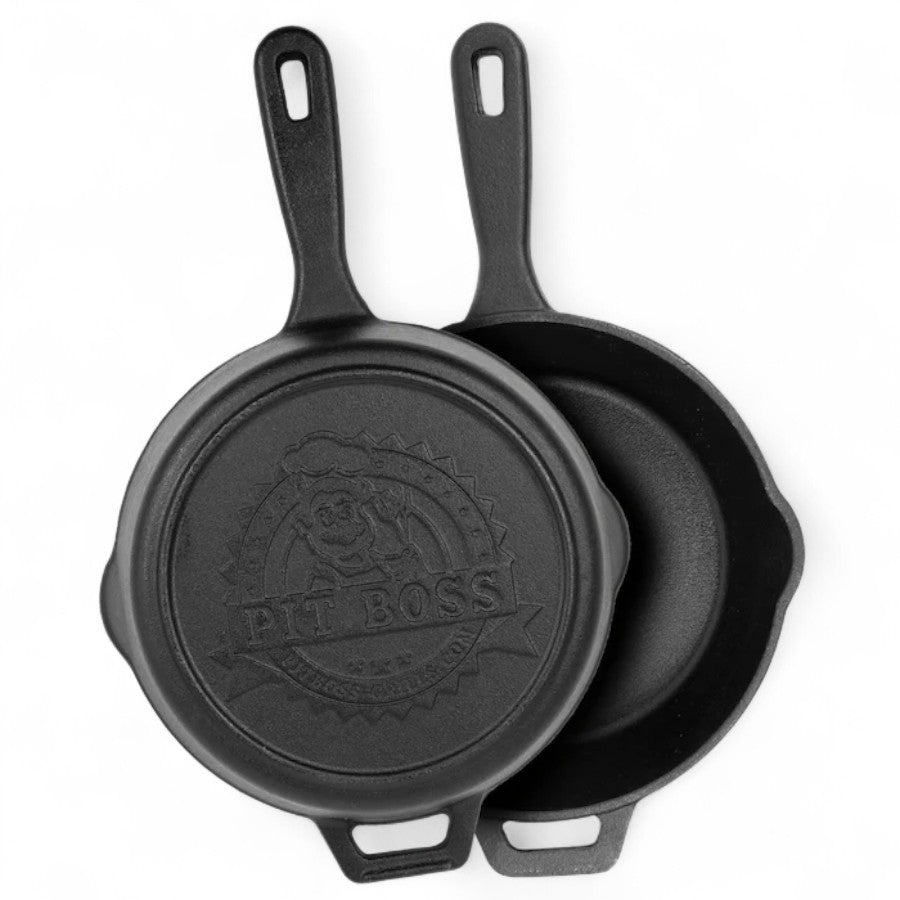 Pit Boss 12-inch Cast Iron Deep Skillet with its lid on, presented in a studio shot