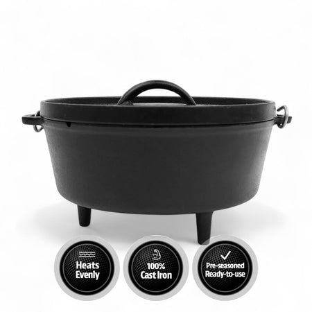 Pit Boss 14-inch Cast Iron Dutch Oven, angled view, showing its robust construction