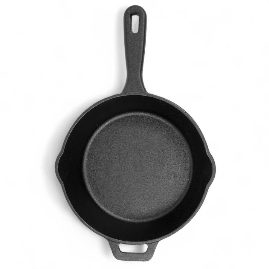 Top-down view of the Pit Boss 14-inch Cast Iron Deep Skillet with its lid on