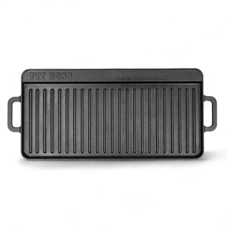 The top, flat cooking surface of the Pit Boss 14" x 28" Cast Iron Griddle