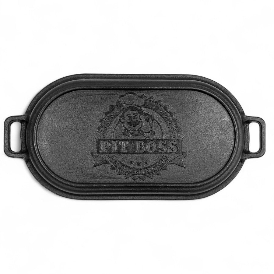 Pit Boss 6-quart Cast Iron Roaster with its lid on, viewed from a slightly elevated angle