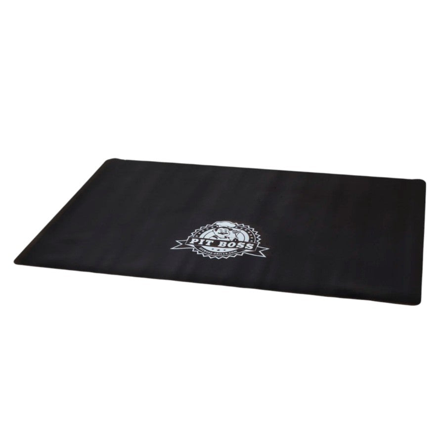Pit Boss BBQ Mat, a large black mat with the red Pit Boss logo, measuring 24" x 52"