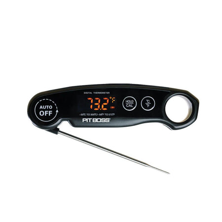 A close-up of the Pit Boss Digital Meat Thermometer displaying a temperature reading