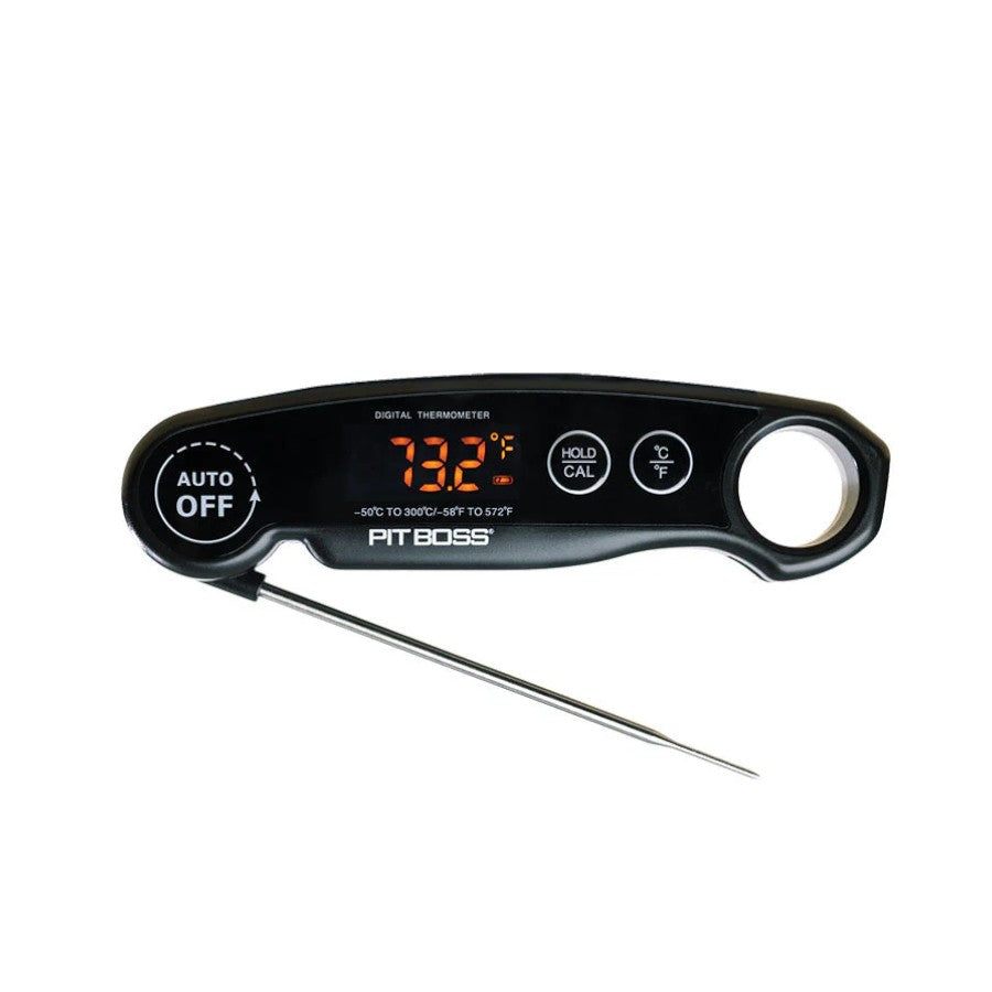 A close-up of the Pit Boss Digital Meat Thermometer displaying a temperature reading