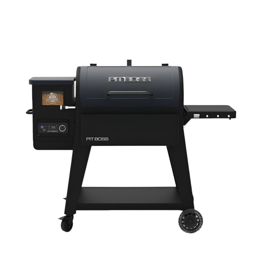 Pit Boss Navigator 850 Pellet Grill PB850M with the lid closed, featuring a sturdy black design and digital control panel.