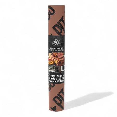 A roll of Pit Boss peach butcher paper, 18 inches by 150 feet, on a white background.