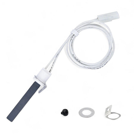Pit Boss Retrofit Silicon Nitride Rapid Igniter kit, including the igniter, retainer clip, and screw, in a studio shot
