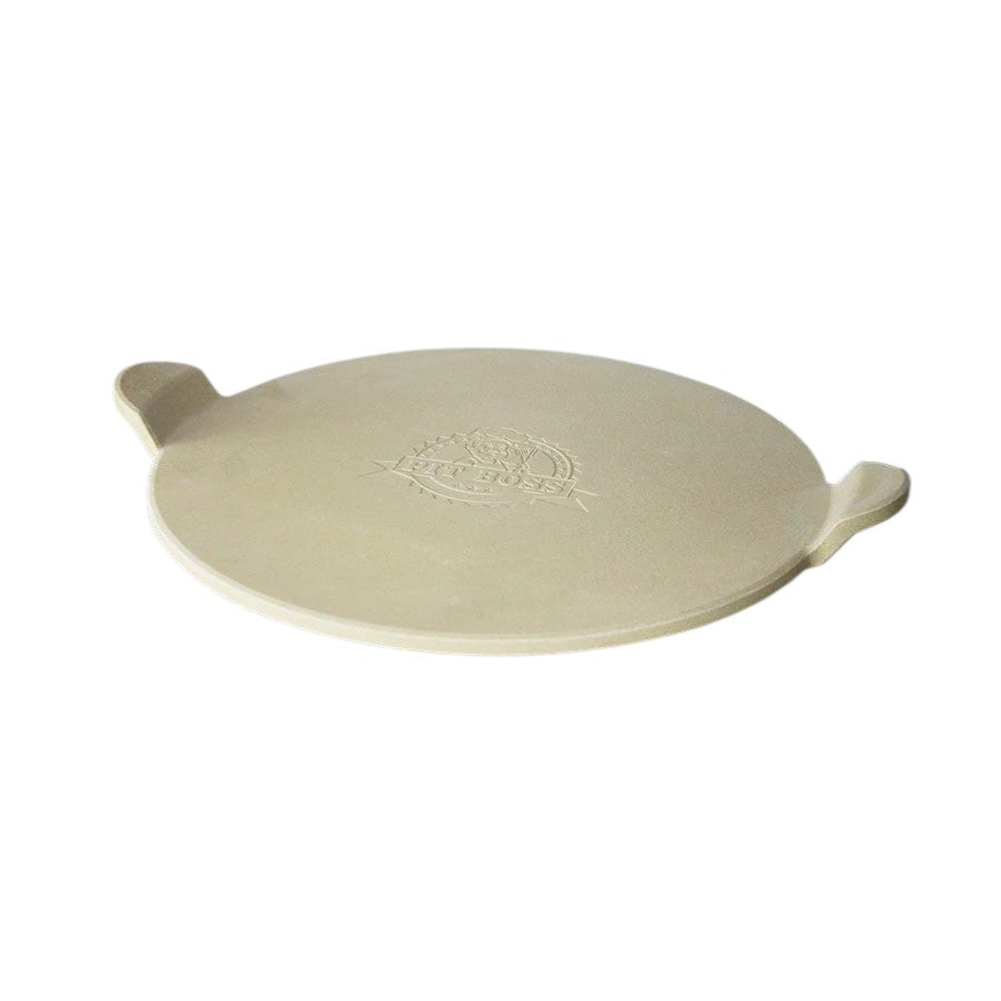 Round Pit Boss pizza stone, perfect for baking pizzas on a grill