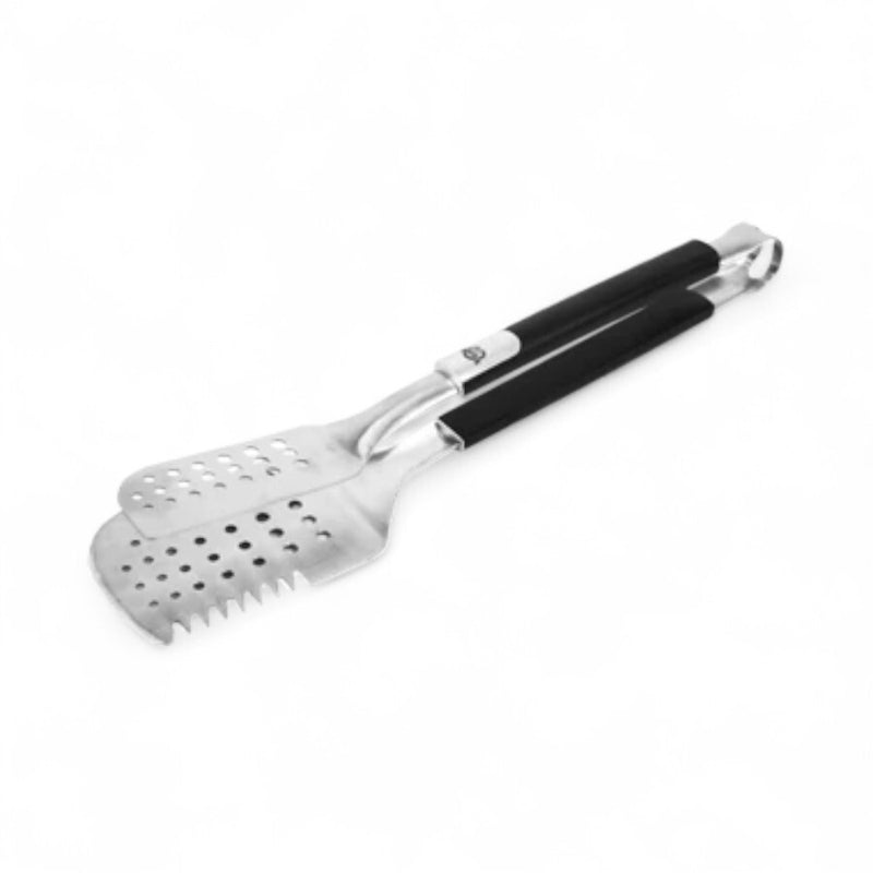 Pit Boss Soft Touch All-In-One Tool, a multi-functional grilling utensil featuring a spatula, tongs, and a serrated edge