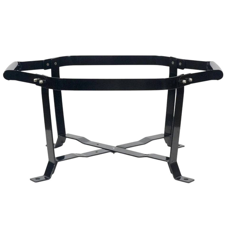The Primo Ceramic Grills GO Cradle shown from a front angle, displaying its sturdy metal frame designed to hold a ceramic grill