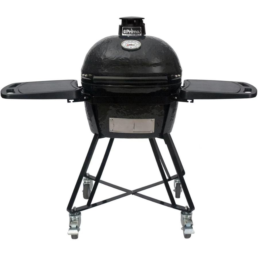 Front view of the Primo Oval Junior All-In-One Kamado Grill