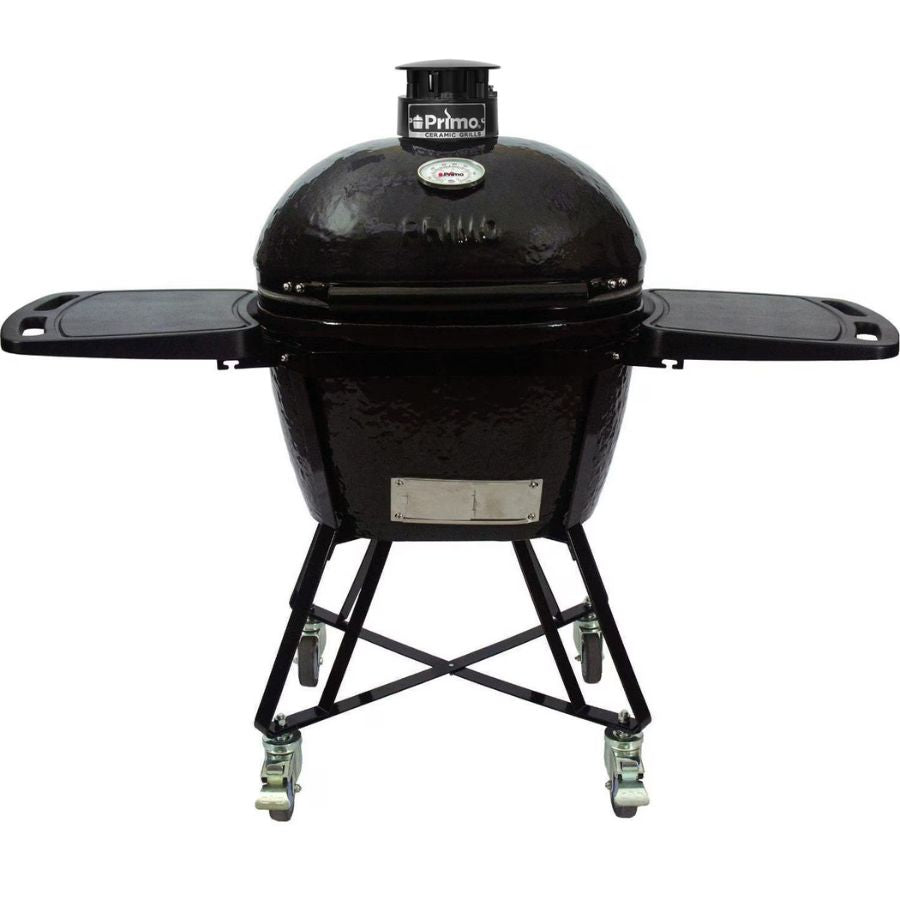 Front view of the Primo Oval Large All-in-one Kamado Ceramic Charcoal Grill